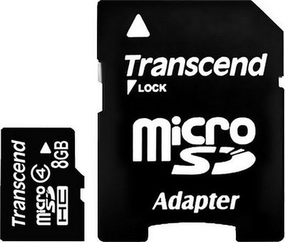 Карта памяти Transcend MicroSDHC 8GB Class 4 + SD-adapter (TS8GUSDHC4)