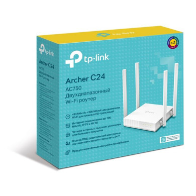 Бездротовий маршрутизатор TP-Link ARCHER C24 (AC750, 1xFE WAN, 4xFE LAN, 4 зовнішні антени) Бездротовий маршрутизатор TP-Link ARCHER C24 (AC750, 1xFE WAN, 4xFE LAN, 4 зовнішні антени)