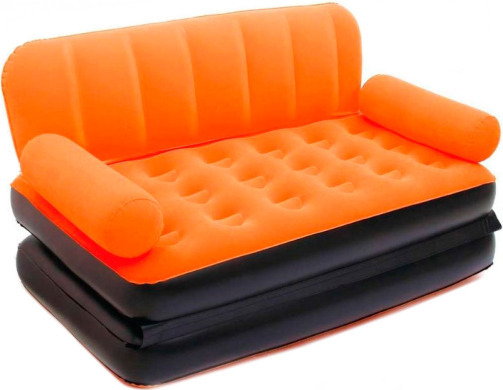 Многофункциональный надувной диван покрытый флоком + насос. (оранжевый)