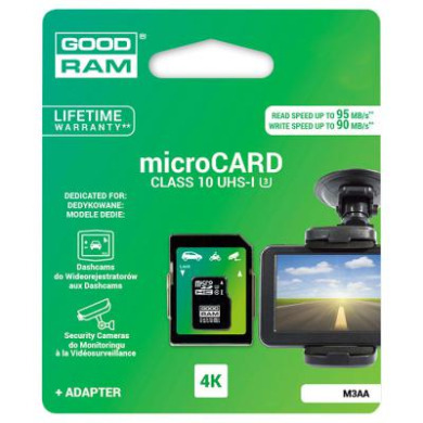 MicroSDXC 64GB UHS-I/U3 Class 10 GoodRam + SD-adapter R95/W90MB/s (M3AA-0640R11-DD)